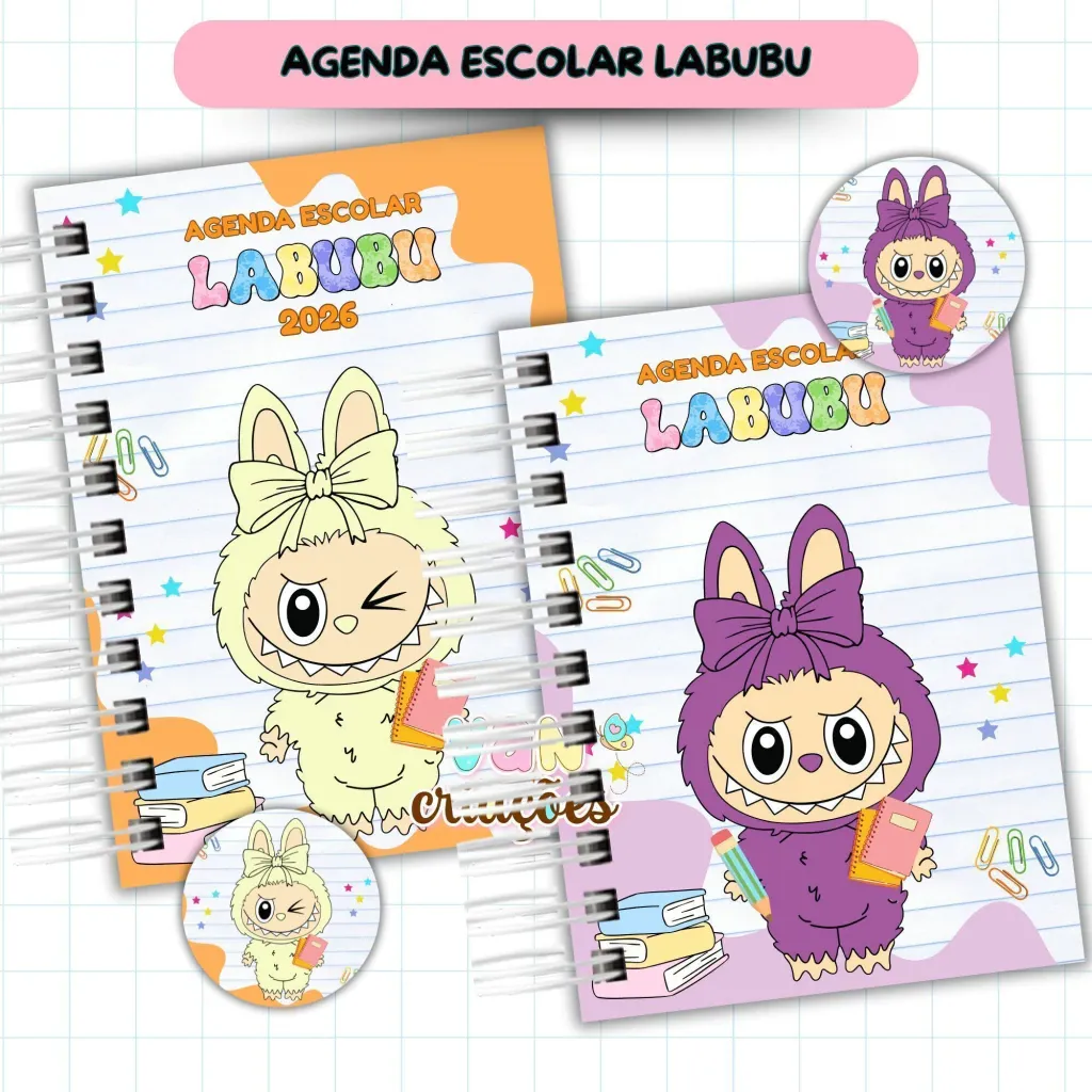 imgi_57_mockup-2-8ad123d53f4c24caba17547776282818-1024-1024 Agenda Escolar Menina 2026 - Labubu - Imagem 1