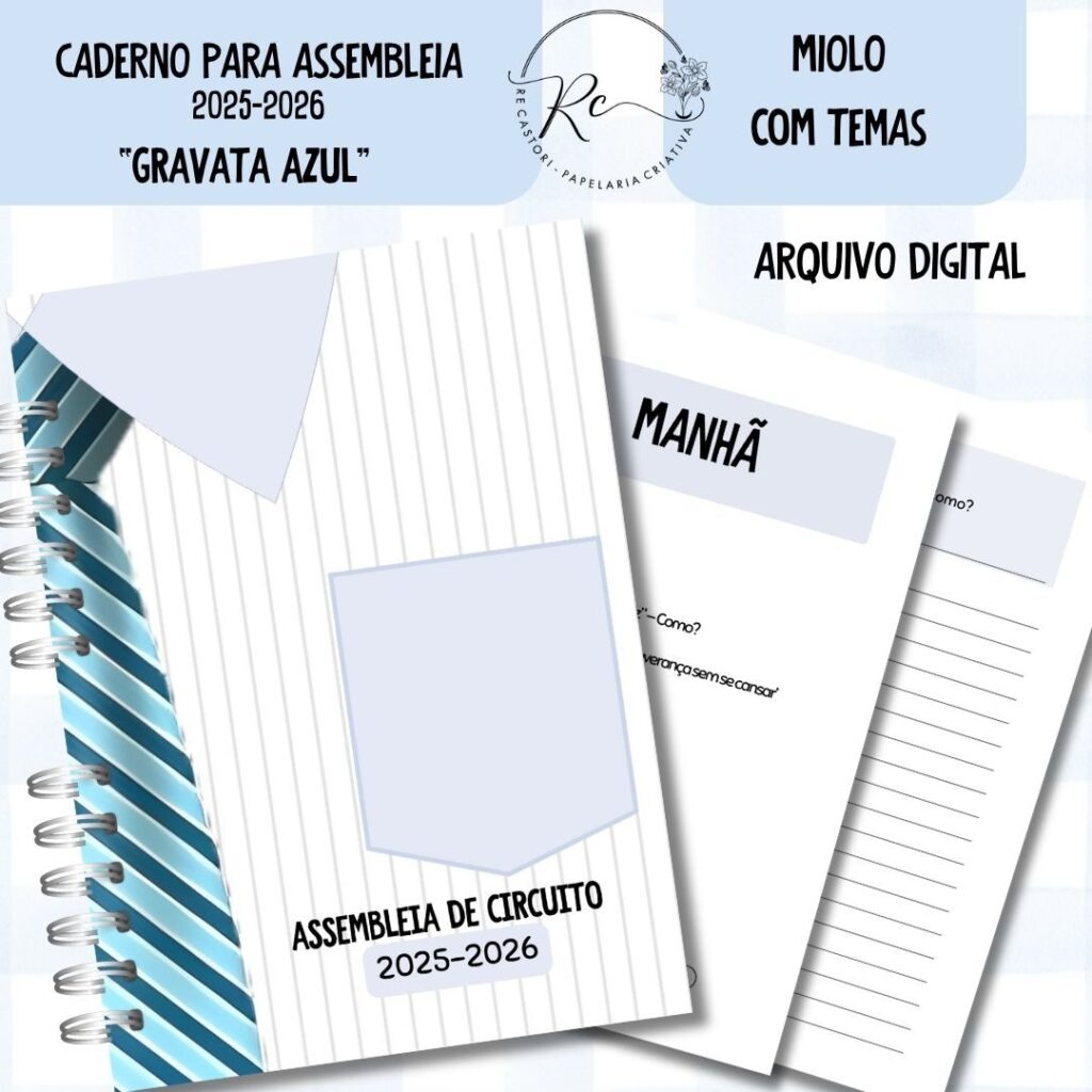 Caderno Assembleia de Circuito 2025/2026 – GRAVATA AZUL C/TEMA (Re Castori) - Imagem 1
