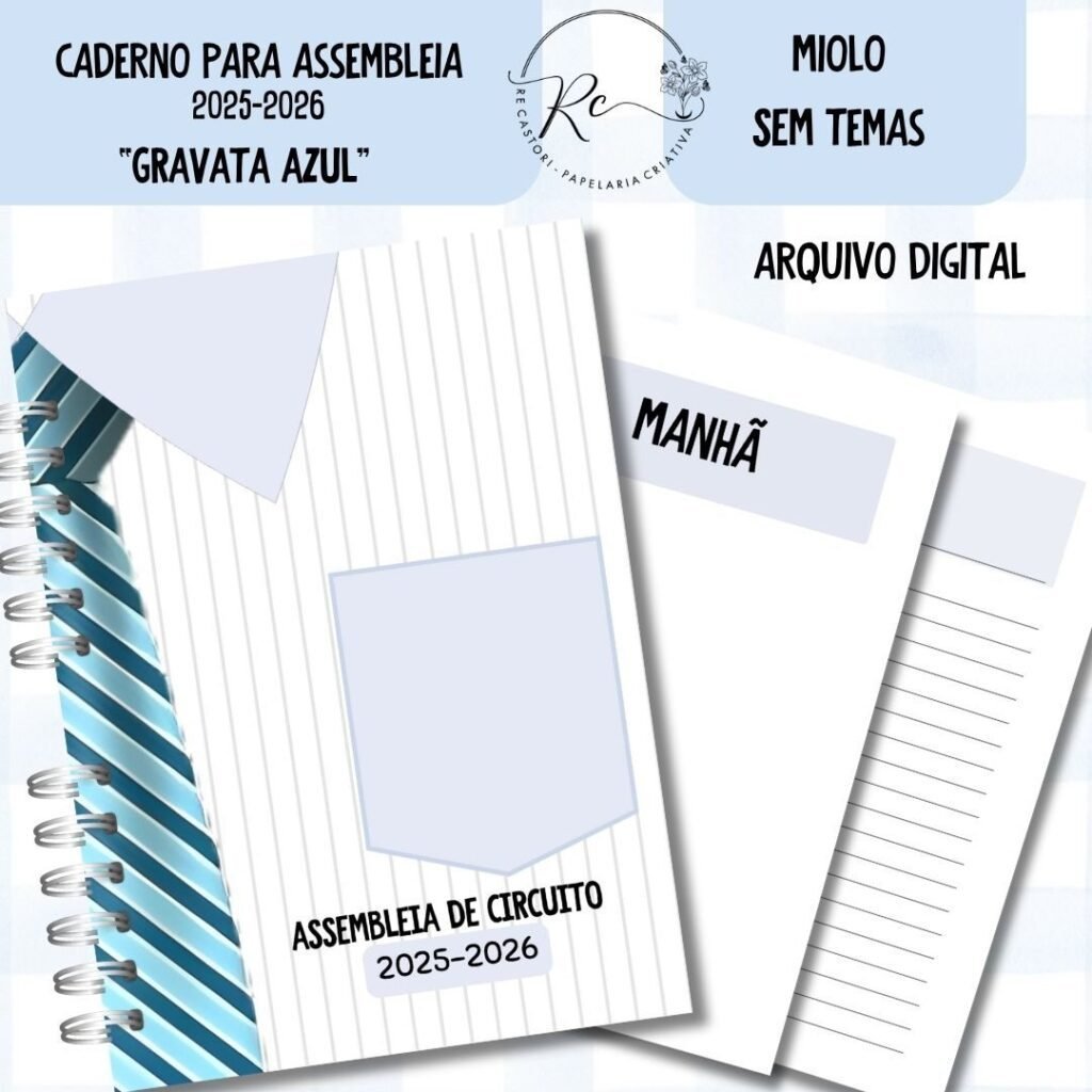 Caderno Assembleia de Circuito 2025/2026 – GRAVATA AZUL S/TEMA (Re Castori) - Imagem 1