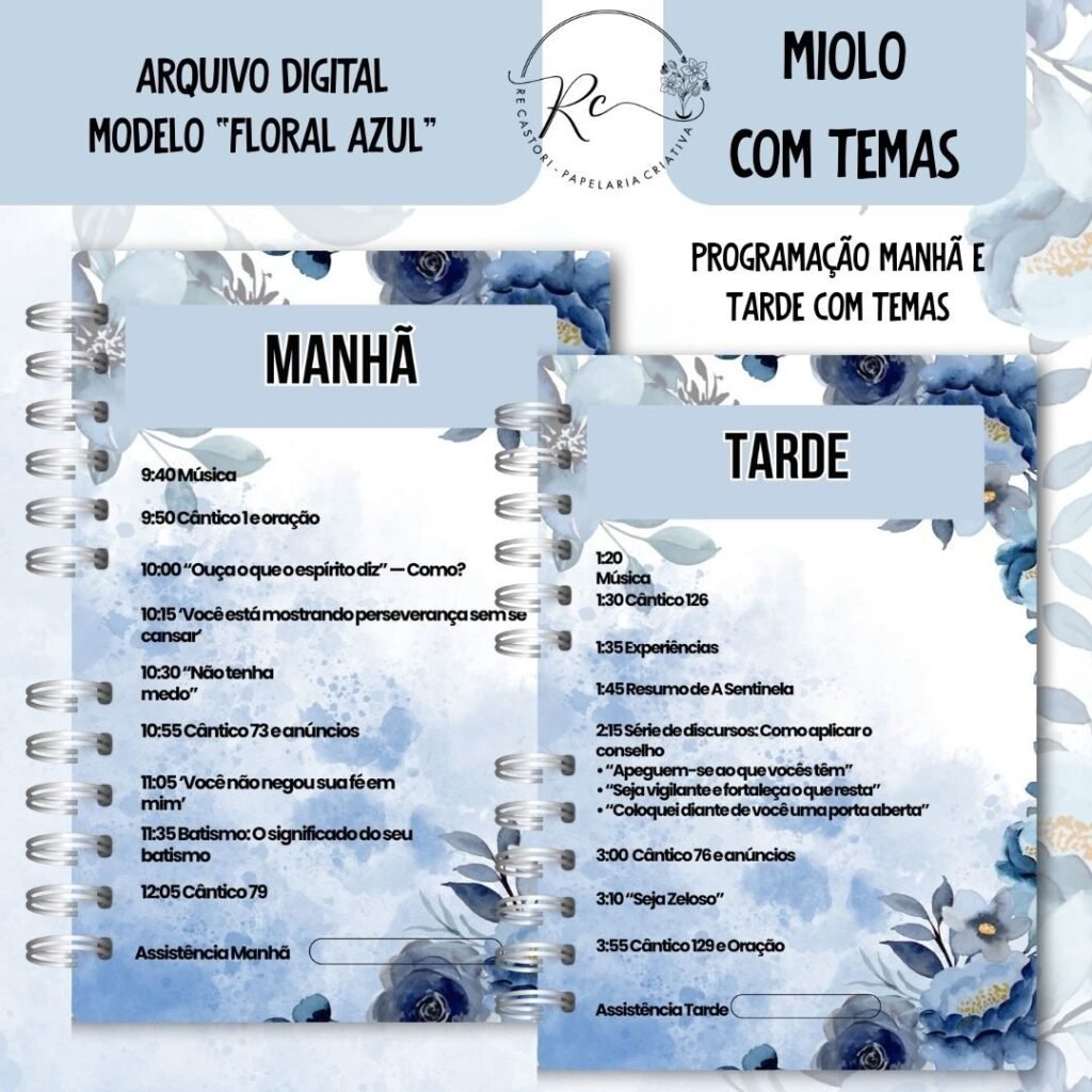 Caderno Assembeia de Circuito 2025/2026 – FLORAL AZUL C/TEMA (Re Castori) - Imagem 6