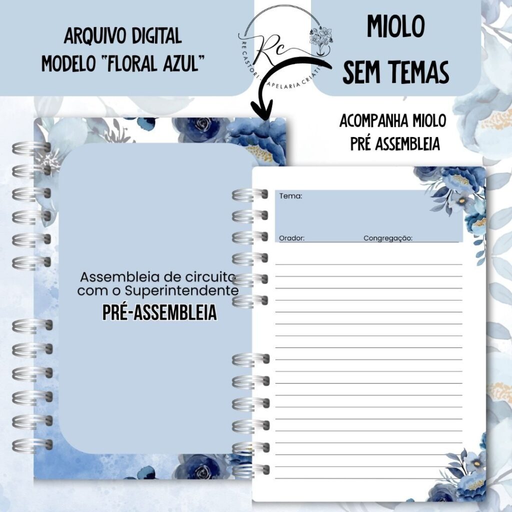 Caderno Assembeia de Circuito 2025/2026 – FLORAL AZUL S/TEMA (Re Castori) - Imagem 4