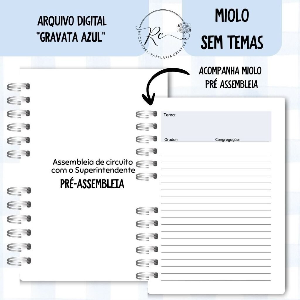 Caderno Assembleia de Circuito 2025/2026 – GRAVATA AZUL S/TEMA (Re Castori) - Imagem 3