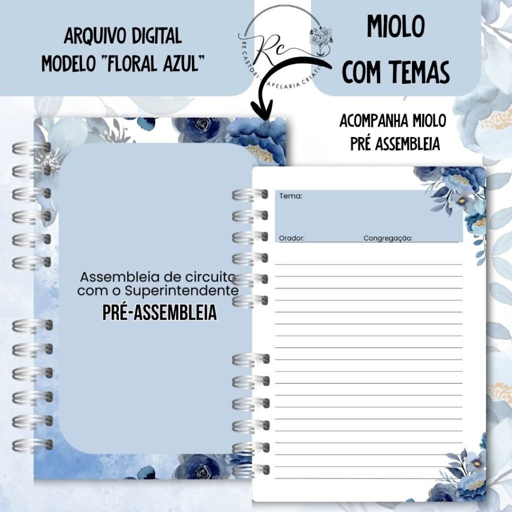 Caderno Assembeia de Circuito 2025/2026 – FLORAL AZUL C/TEMA (Re Castori) - Imagem 4