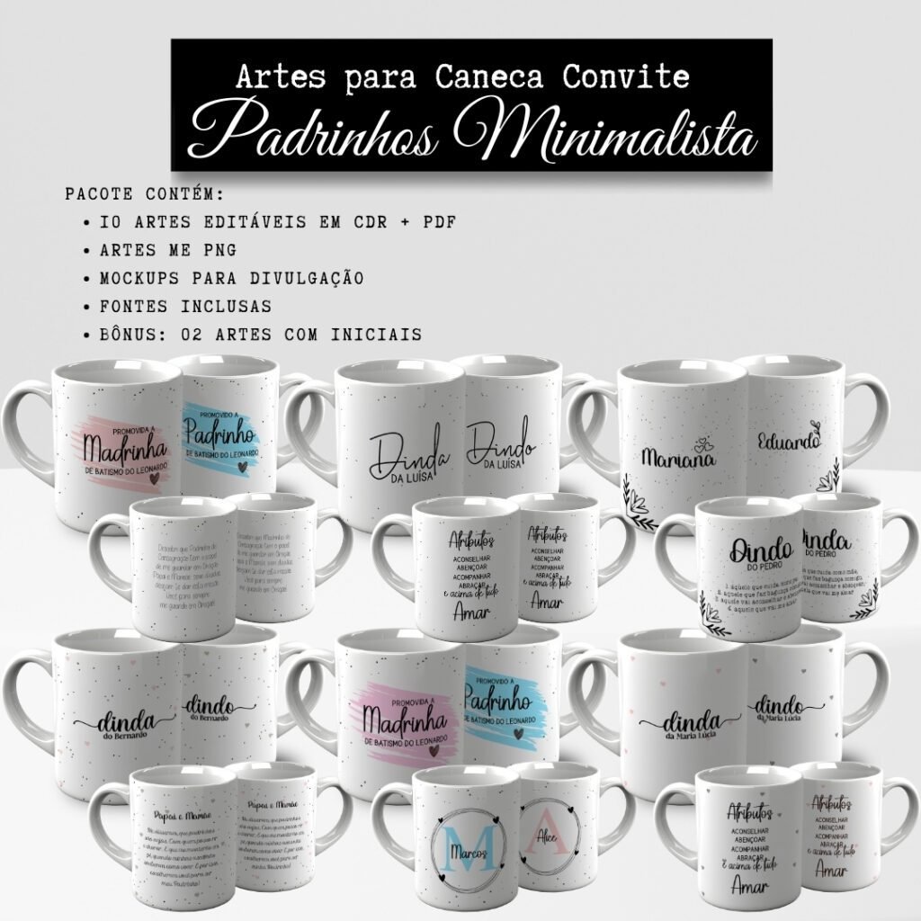 Convite Padrinhos Minimalista - Artes para Caneca - Imagem 1