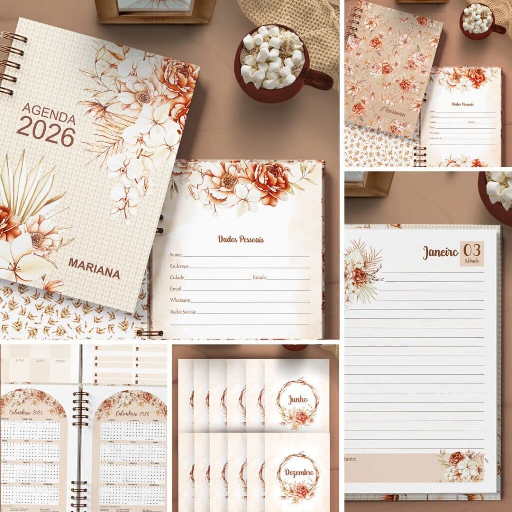 COMBO 4 Agendas 2026 e Permanente Coleção Floral Boho (Bicho Papel) - Imagem 1