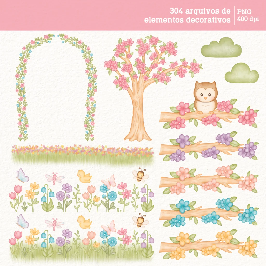 Jardim Secreto 2 – Cliparts em aquarela - Kit Digital - Imagem 8