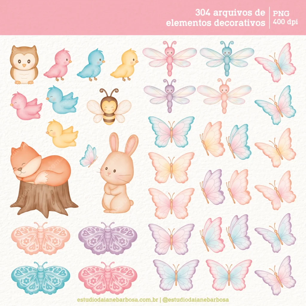 Jardim Secreto 2 – Cliparts em aquarela - Kit Digital - Imagem 7