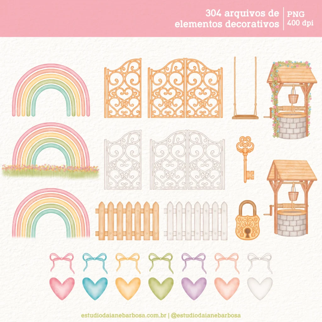 Jardim Secreto 2 – Cliparts em aquarela - Kit Digital - Imagem 6