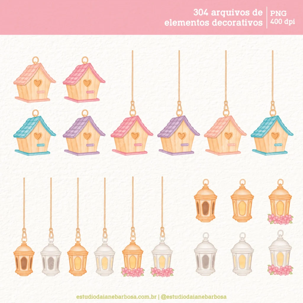 Jardim Secreto 2 – Cliparts em aquarela - Kit Digital - Imagem 5