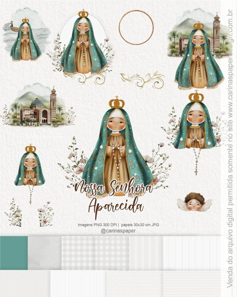 Ilustrações Nossa Senhora Aparecida 6 - Kit Digital (Carinas Paper) - Imagem 1