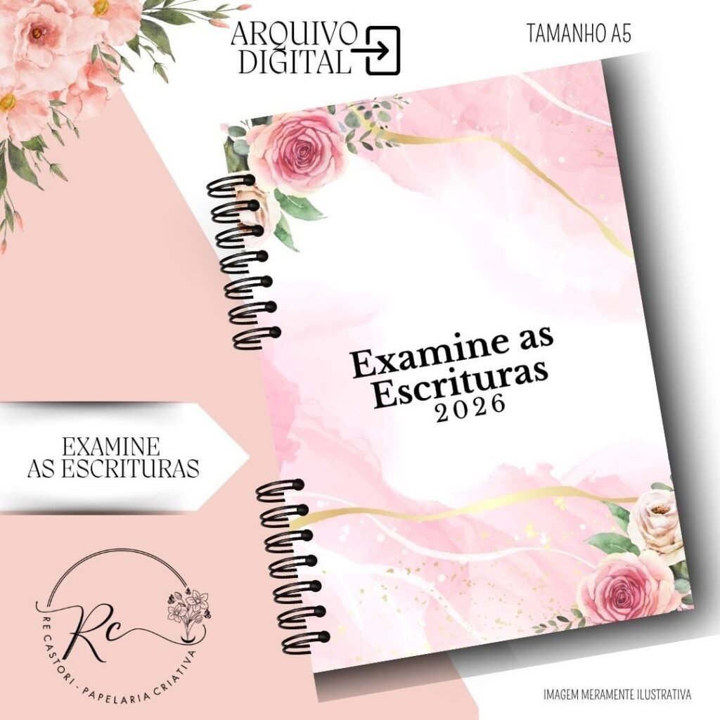 Caderno Examine as Escrituras - Permanente 2026 – Floral Rosa (Rê Castori) - Imagem 3