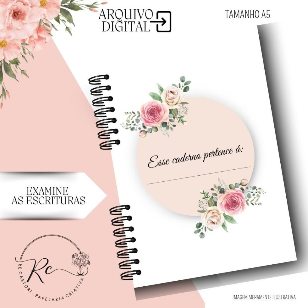 Caderno Examine as Escrituras - Permanente 2026 – Floral Rosa (Rê Castori) - Imagem 2