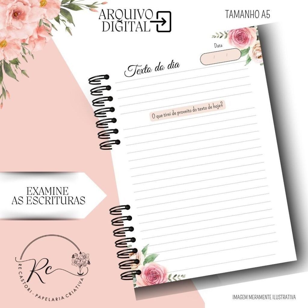 Caderno Examine as Escrituras - Permanente 2026 – Floral Rosa (Rê Castori) - Imagem 4