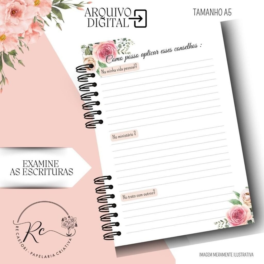 Caderno Examine as Escrituras - Permanente 2026 – Floral Rosa (Rê Castori) - Imagem 5