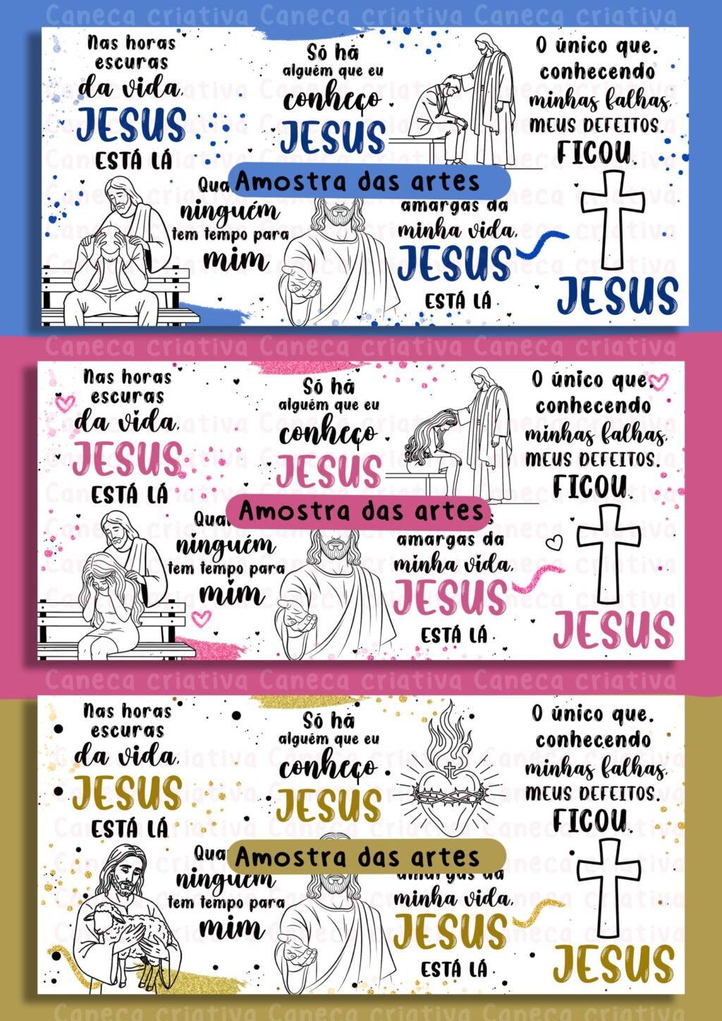 Jesus tá lá 03 versões – Unisex, Feminina, Masculina (Dourada, Rosa, Azul) - Arte Avulsa Caneca - Imagem 4