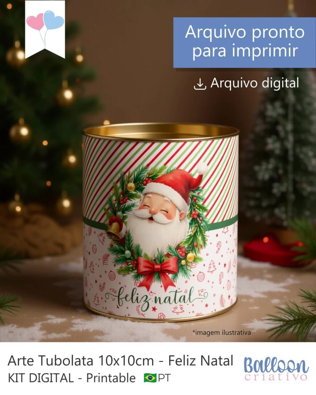 Printable - Arte para Tubolata 10x10cm - Feliz Natal (Balloon) - Imagem 5