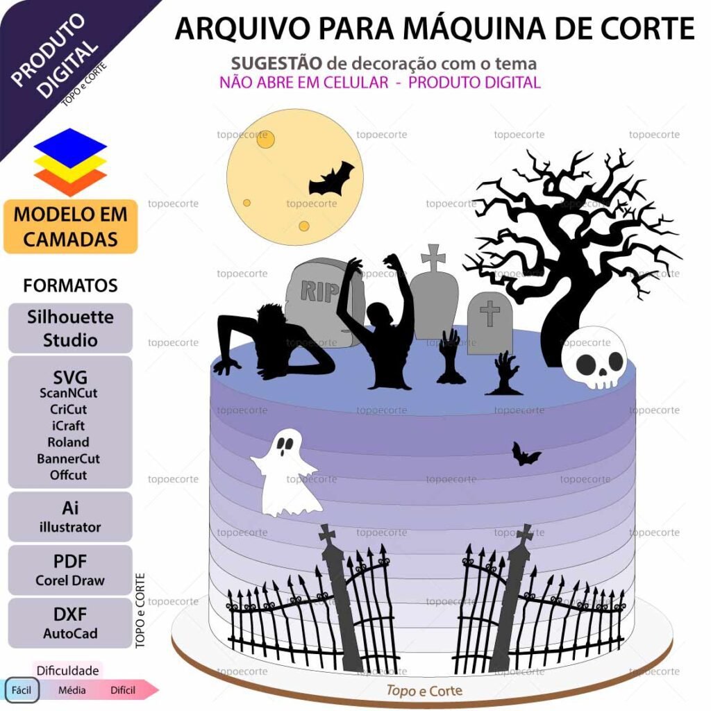 Halloween Cemitério - Topo de Bolo - Imagem 1