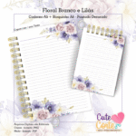 Caderno Pautado A5 + Bloquinho A6 – Flores Branco e Lilás - Imagem 2