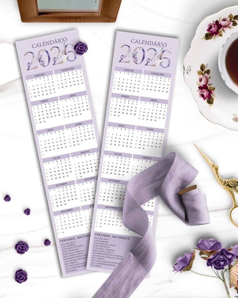 Kit Calendários de Mesa 2026 A5 A6 e Calendário Marca Página Coleção Violeta (Bicho Papel) - Imagem 4