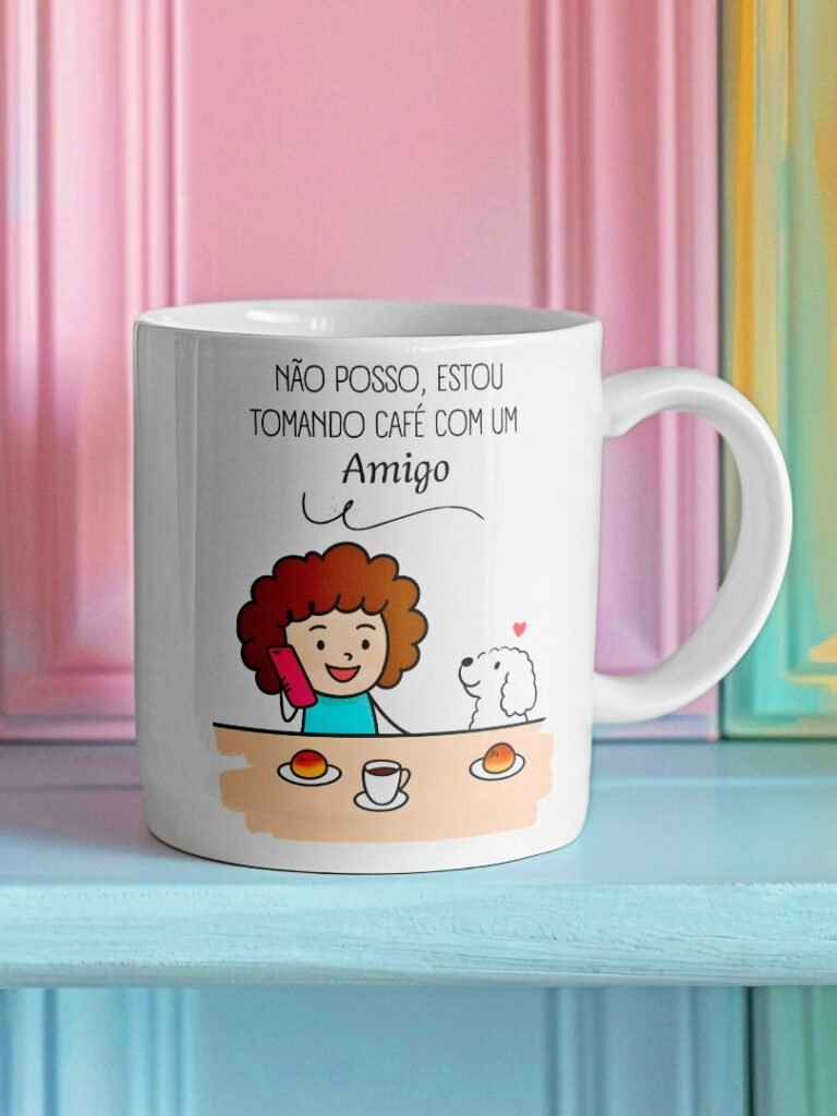 Não posso, estou tomando café com um amigo Não posso, estou tomando café com um amigo - Arte Avulsa Caneca - Imagem 1