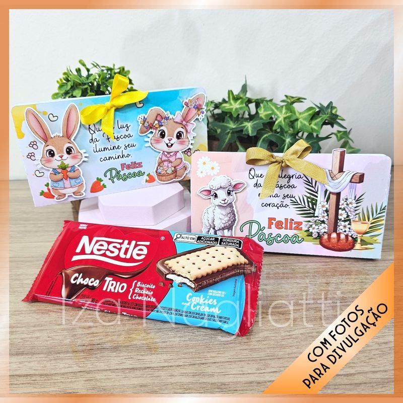 2 Caixinhas de Barra de Chocolate – Páscoa Coelhos e Cristã - Imagem 1