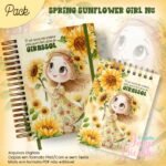 Caderno A5 + Bloquinho - Spring Sunflower Girl N5 (Jana Bicalho)