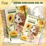 Caderno A5 + Bloquinho - Spring Sunflower Girl N8 (Jana Bicalho)