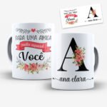 Arte para Caneca Amigas Alfabeto Floral