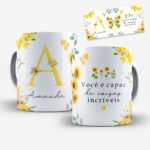 Arte para Caneca Alfabeto Floral Girassol