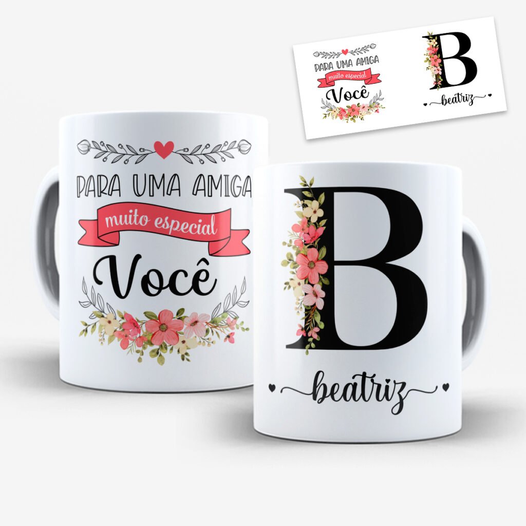 Arte para Caneca Amigas Alfabeto Floral - Imagem 5