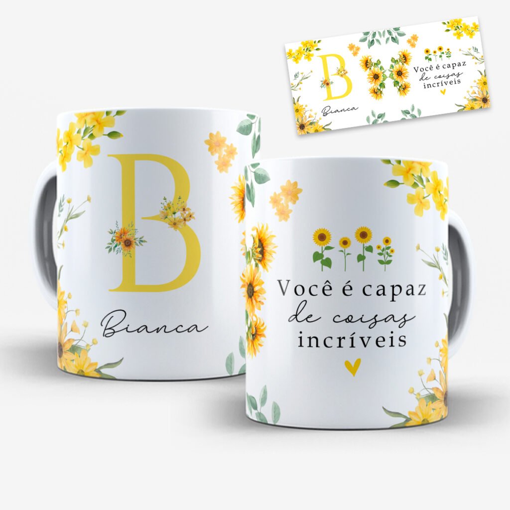 Arte para Caneca Alfabeto Floral Girassol - Imagem 3