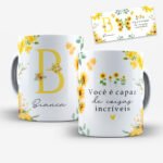 Arte para Caneca Alfabeto Floral Girassol - Imagem 3