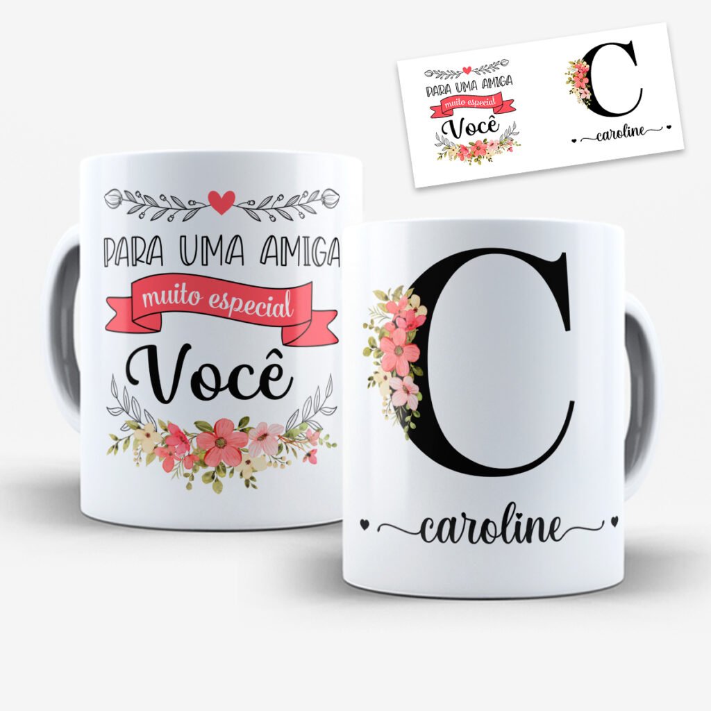 Arte para Caneca Amigas Alfabeto Floral - Imagem 4