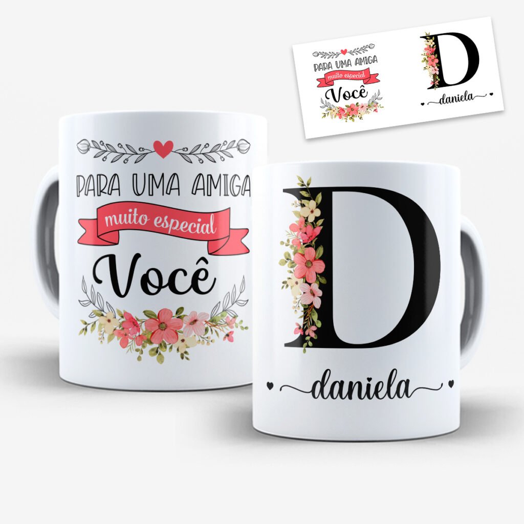 Arte para Caneca Amigas Alfabeto Floral - Imagem 3