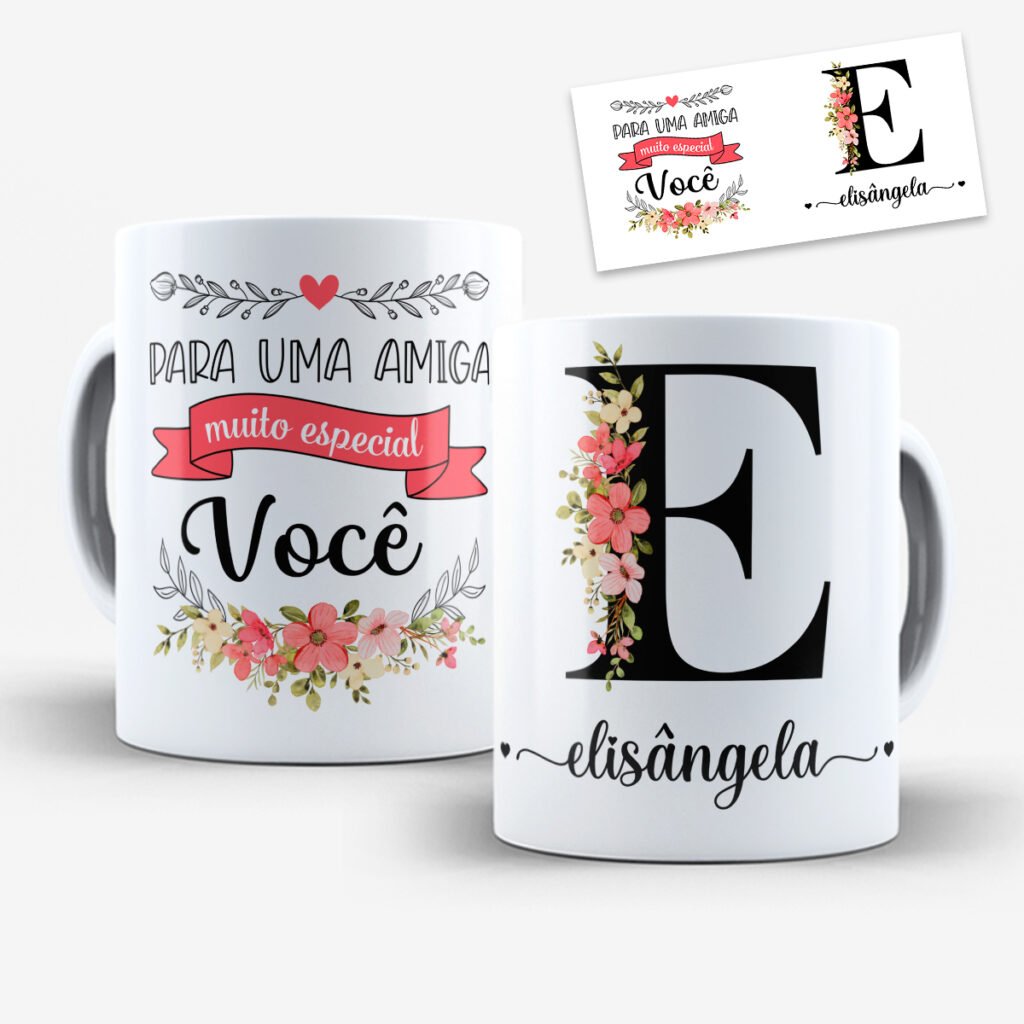 Arte para Caneca Amigas Alfabeto Floral - Imagem 2