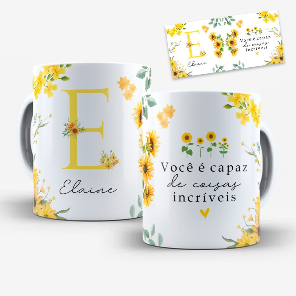 Arte para Caneca Alfabeto Floral Girassol - Imagem 4
