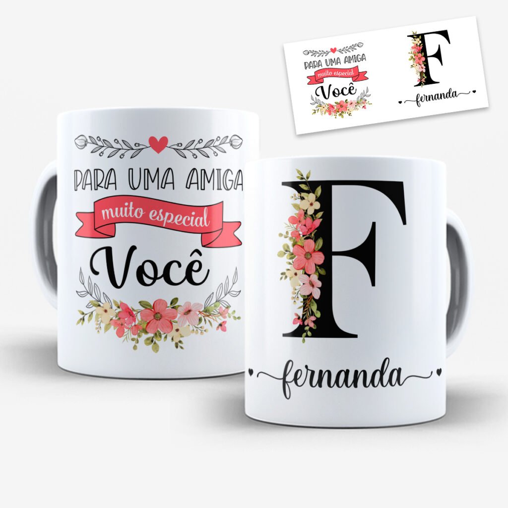 Arte para Caneca Amigas Alfabeto Floral - Imagem 6