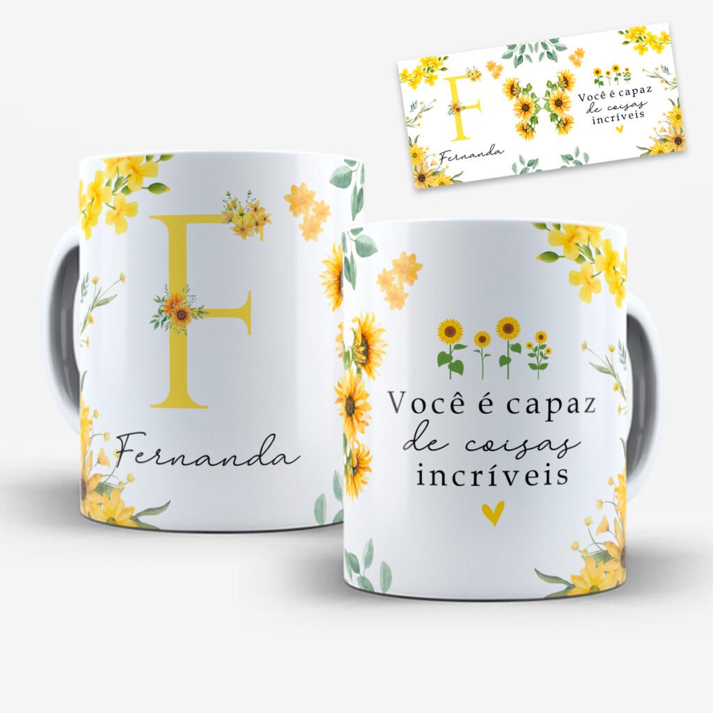 Arte para Caneca Alfabeto Floral Girassol - Imagem 5