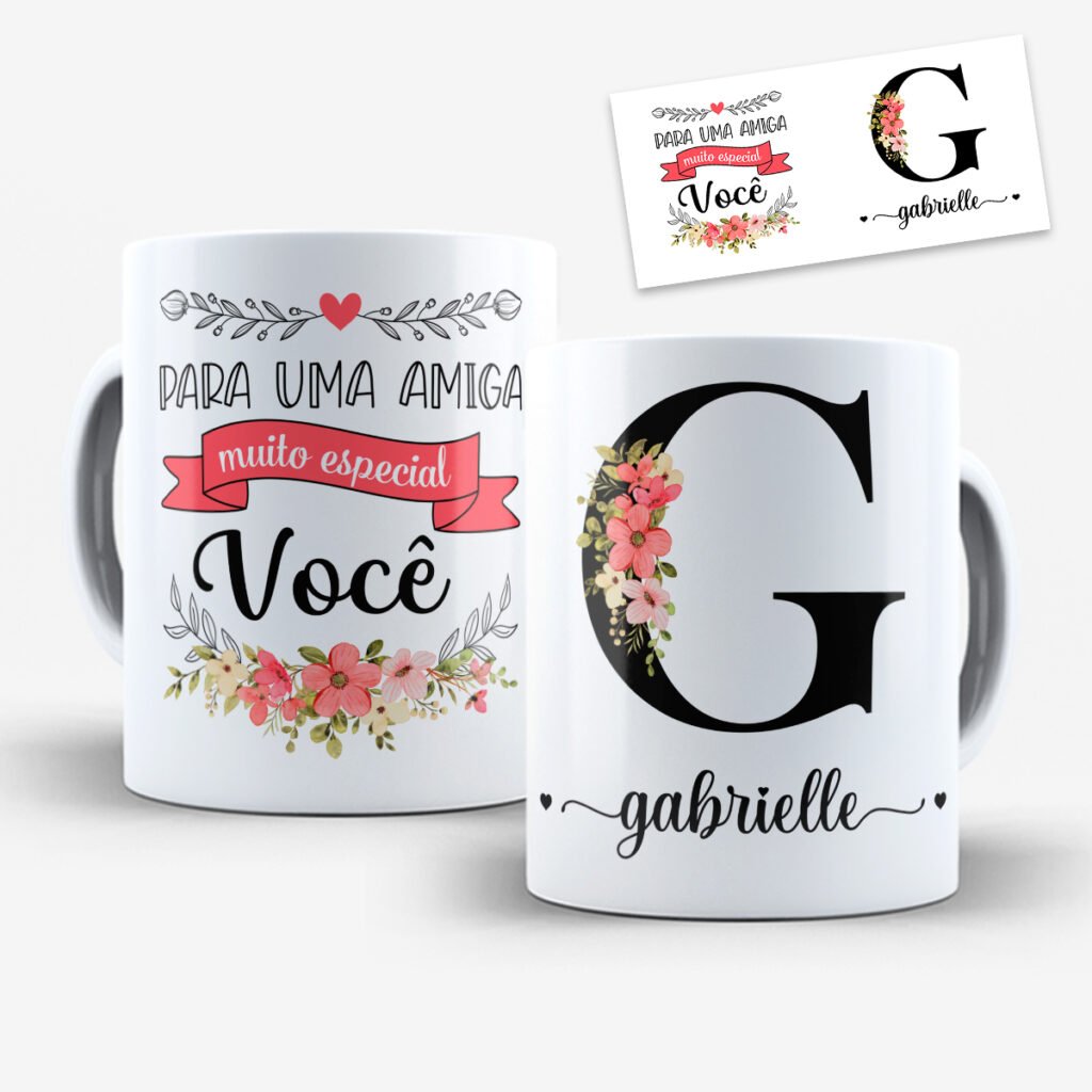 Arte para Caneca Amigas Alfabeto Floral - Imagem 7
