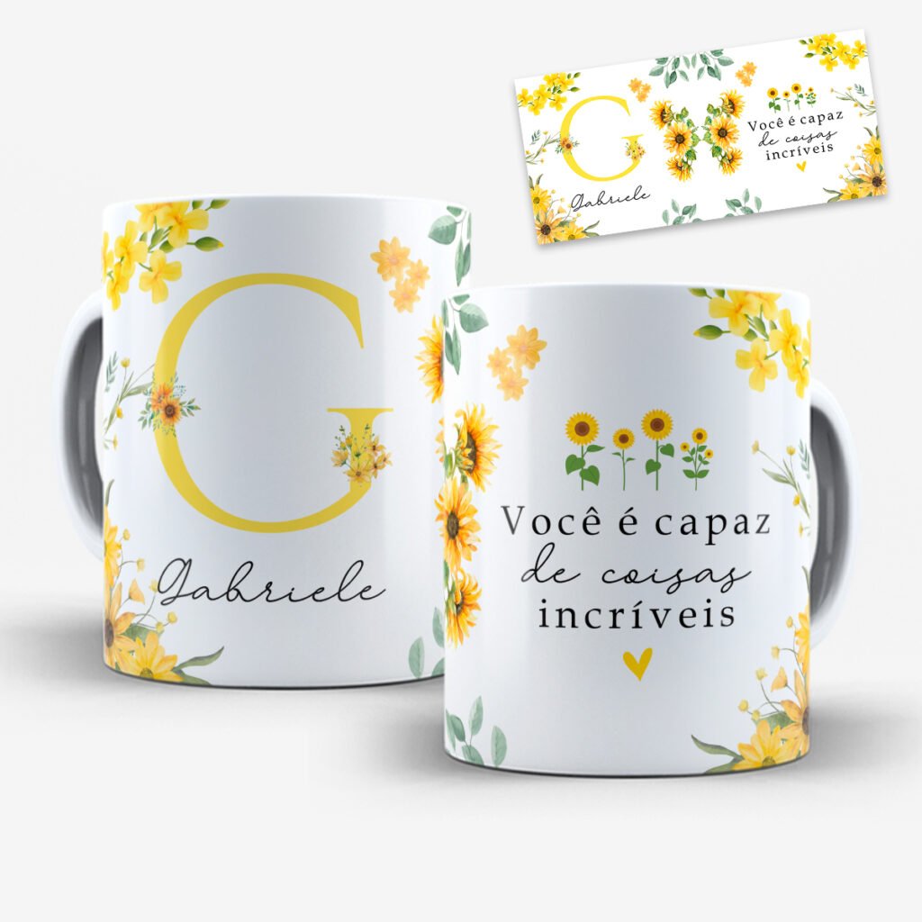 Arte para Caneca Alfabeto Floral Girassol - Imagem 6