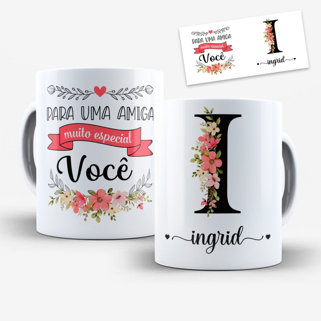 Arte para Caneca Amigas Alfabeto Floral - Imagem 9