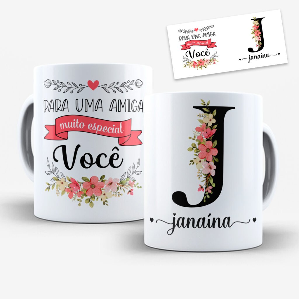 Arte para Caneca Amigas Alfabeto Floral - Imagem 10