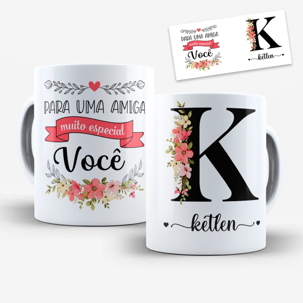 Arte para Caneca Amigas Alfabeto Floral - Imagem 11