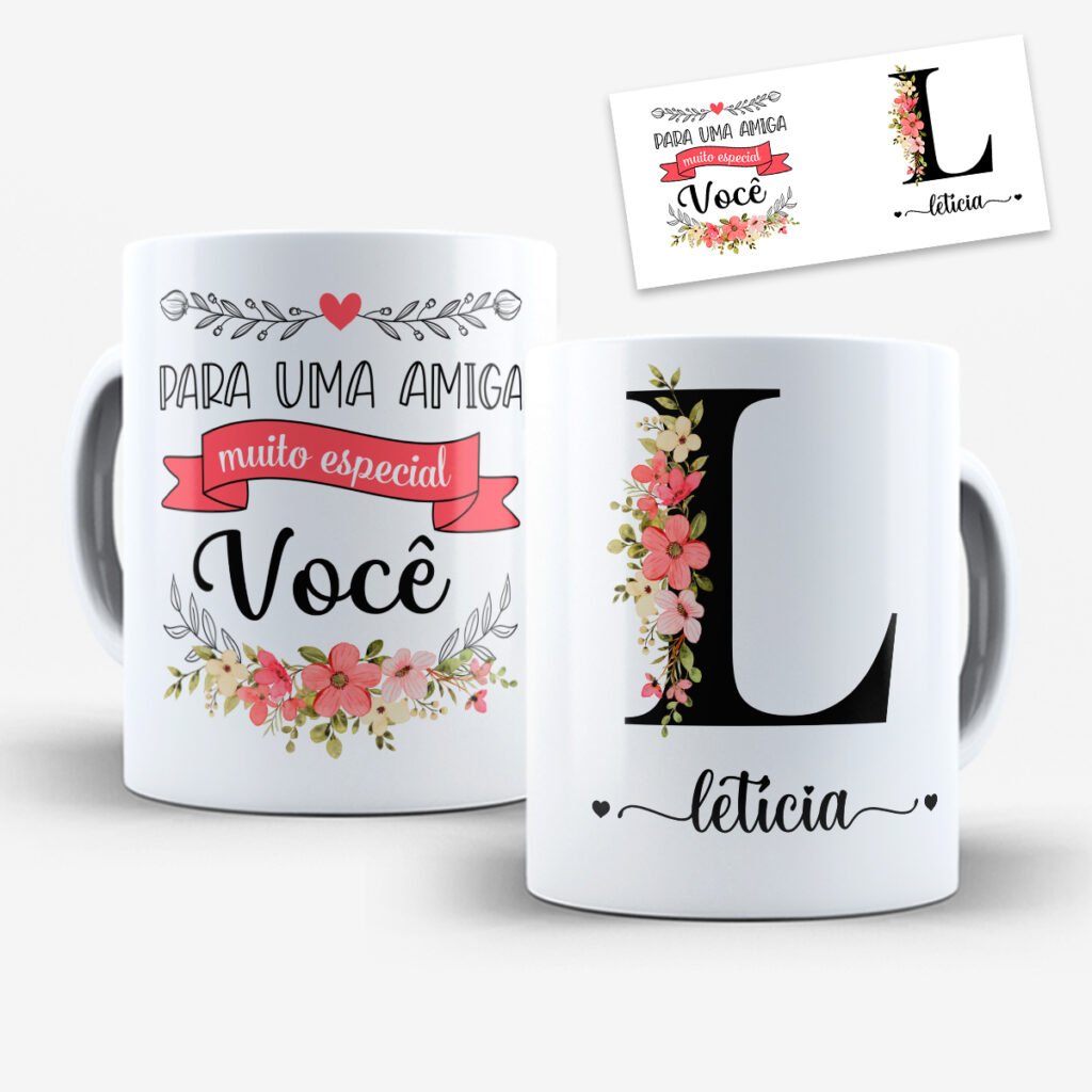 Arte para Caneca Amigas Alfabeto Floral - Imagem 12