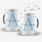 Arte para Caneca Alfabeto Floral Azul