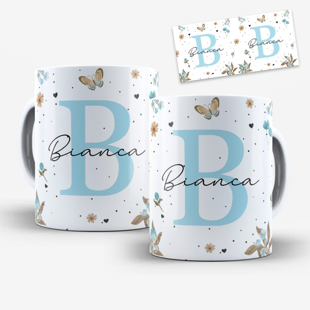 Arte para Caneca Alfabeto Floral Azul - Imagem 4