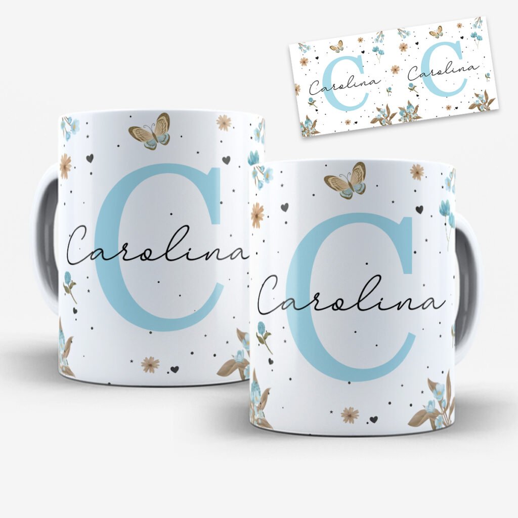 Arte para Caneca Alfabeto Floral Azul - Imagem 5