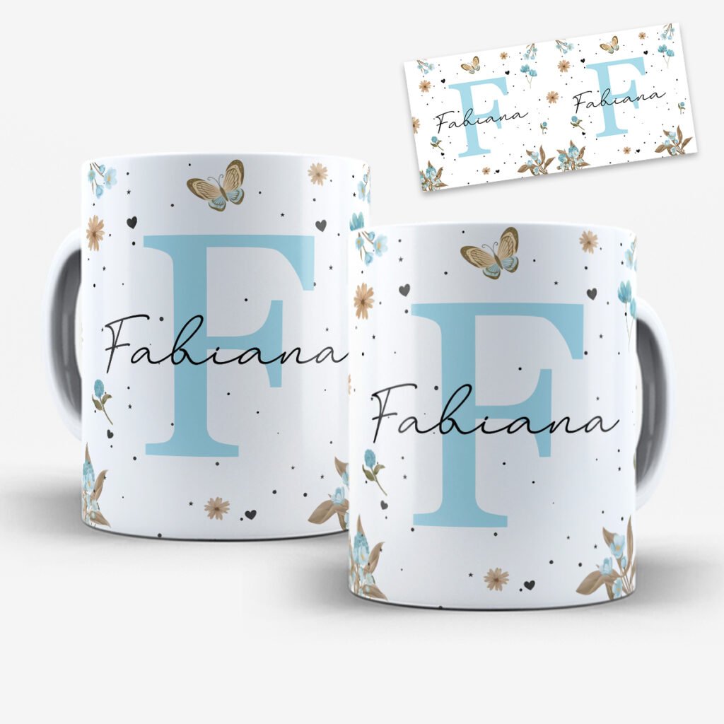 Arte para Caneca Alfabeto Floral Azul - Imagem 9