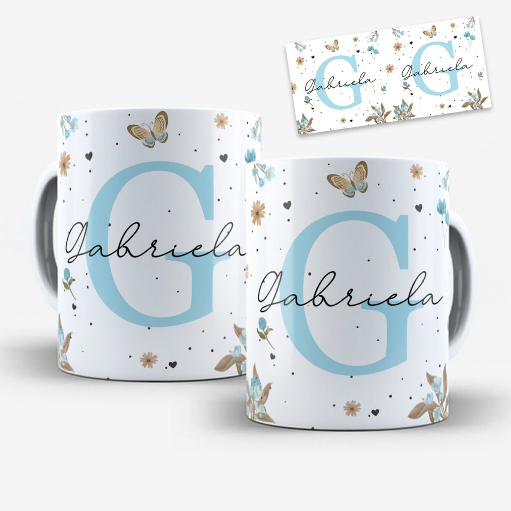 Arte para Caneca Alfabeto Floral Azul - Imagem 10