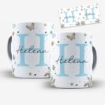 Arte para Caneca Alfabeto Floral Azul - Imagem 2